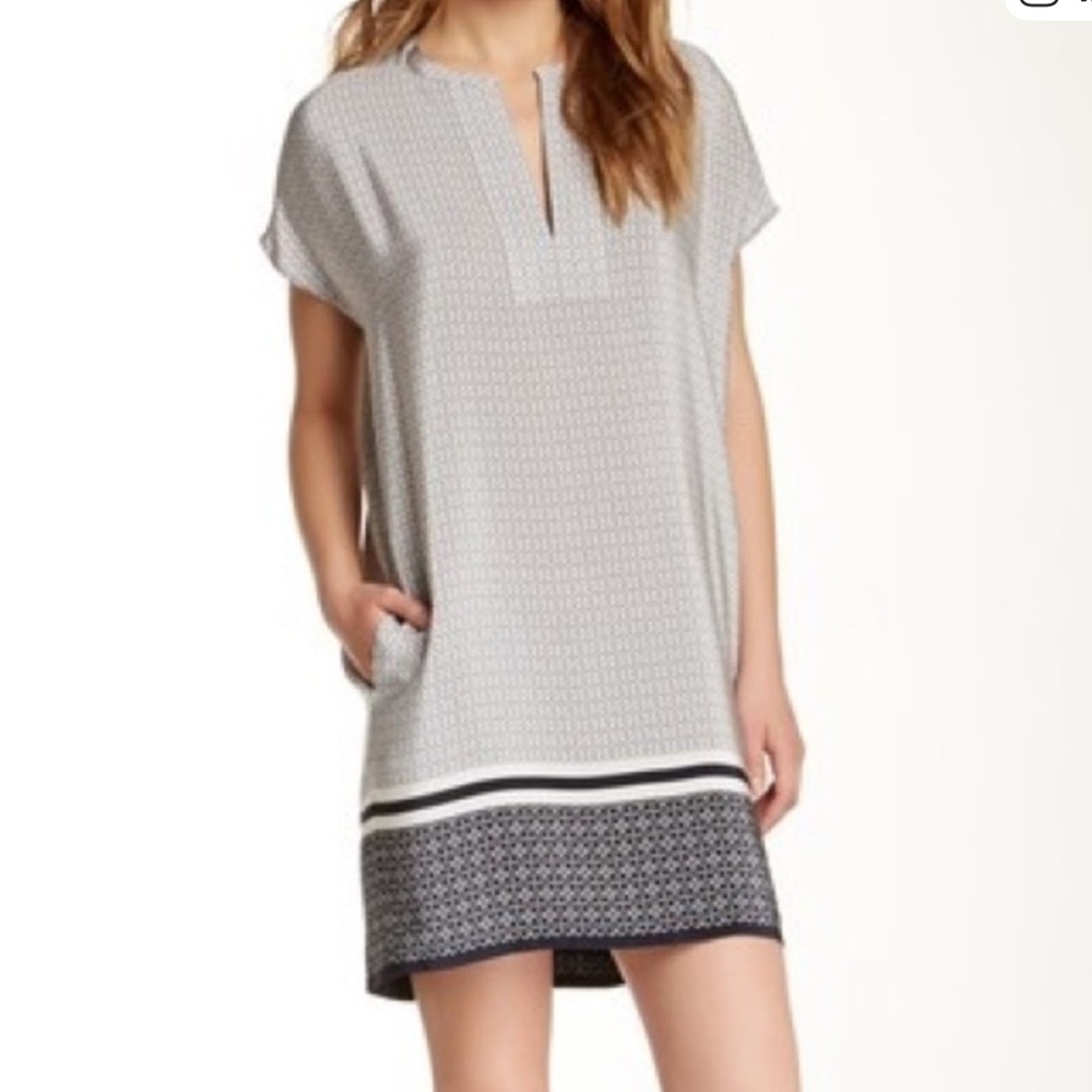 Vince Navy and White Silk Dress